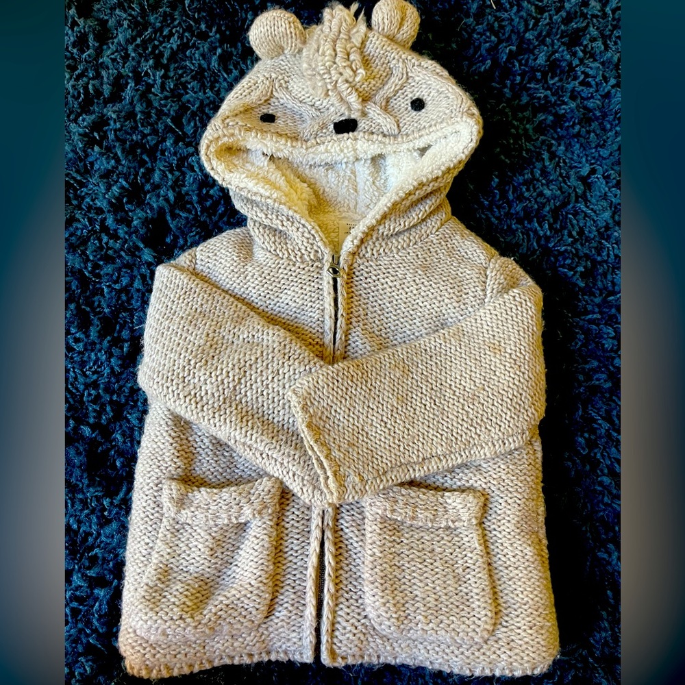 Zara hand-knit bear Sherpa lined zip-up Sweater